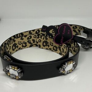 Betsey Johnson Black Belt with Jewel Accents Leopard Print Large